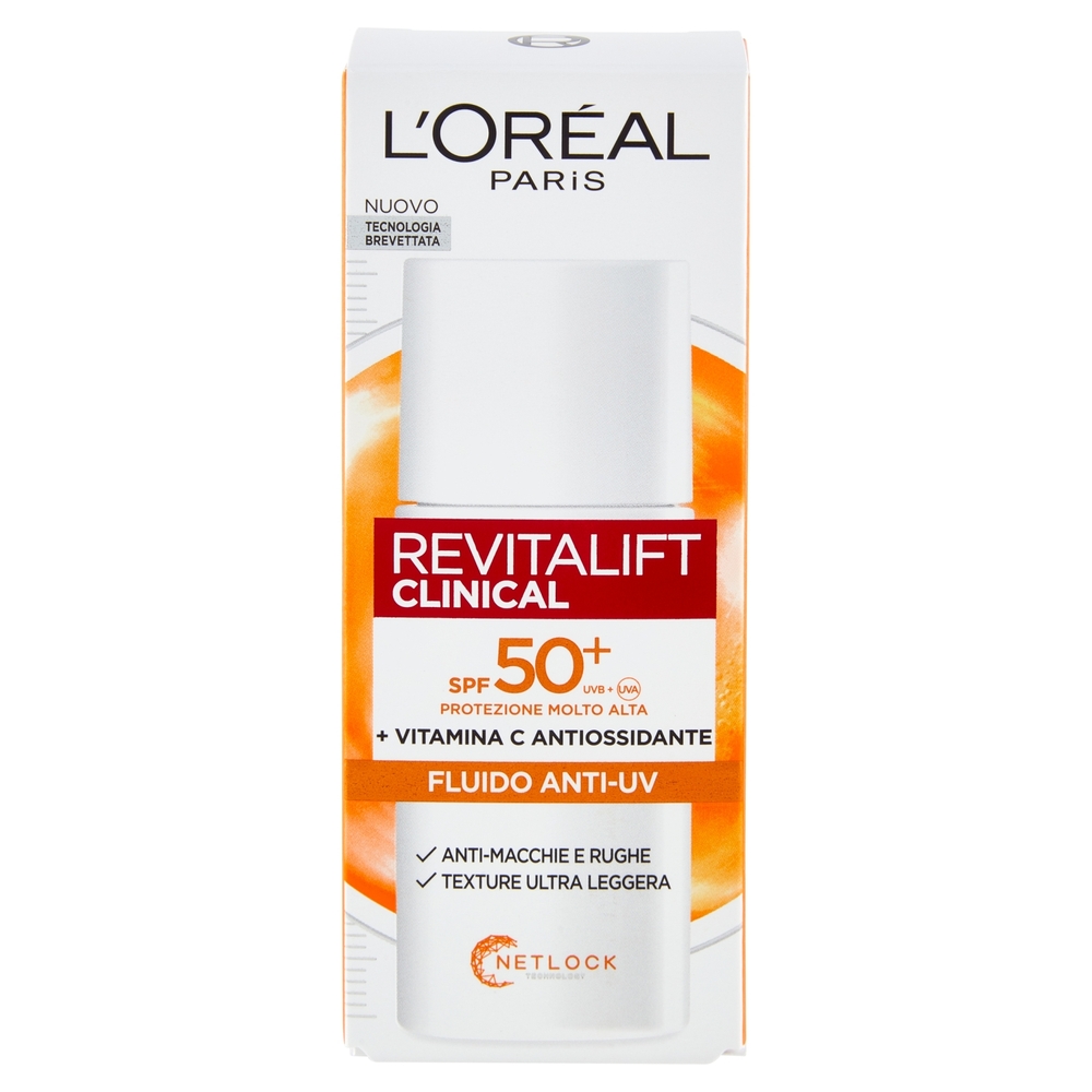 L'Oréal Paris Revitalift Clinical Fluido Anti-UV SPF50+ con Vitamina C Antiossidante 50 ml